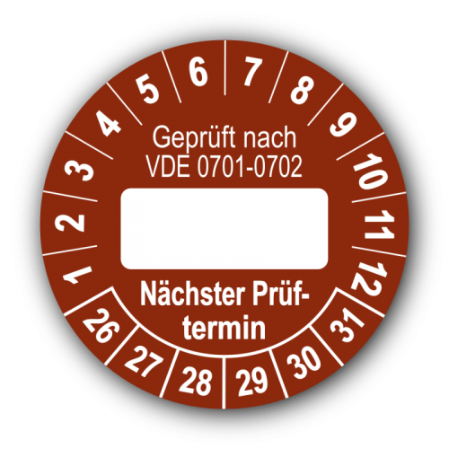 Geprüft nach VDE 0701-0702 … Nächster Prüftermin, braun (zum Selbstbeschriften)