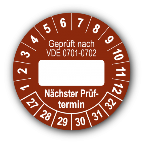 Geprüft nach VDE 0701-0702 … Nächster Prüftermin, braun (zum Selbstbeschriften)