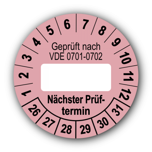 Geprüft nach VDE 0701-0702 … Nächster Prüftermin, rosa (zum Selbstbeschriften)