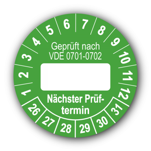 Geprüft nach VDE 0701-0702 … Nächster Prüftermin, grün (zum Selbstbeschriften)
