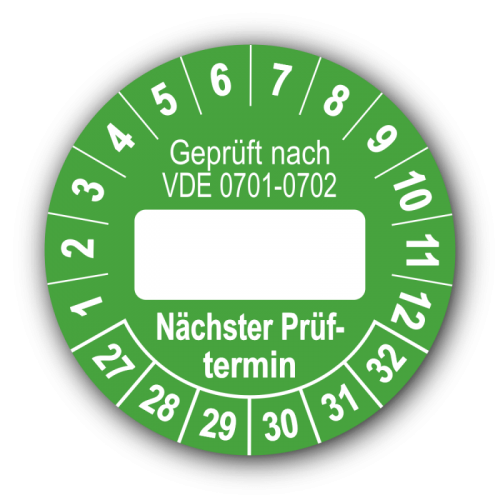 Geprüft nach VDE 0701-0702 … Nächster Prüftermin, grün (zum Selbstbeschriften)