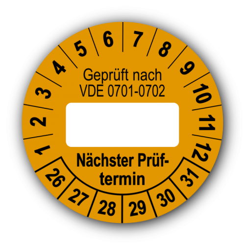 Geprüft nach VDE 0701-0702 … Nächster Prüftermin, orange (zum Selbstbeschriften)