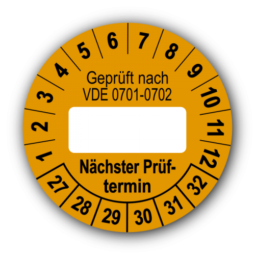 Geprüft nach VDE 0701-0702 … Nächster Prüftermin, orange (zum Selbstbeschriften)