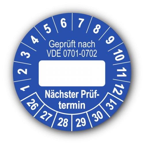 Geprüft nach VDE 0701-0702 … Nächster Prüftermin, blau (zum Selbstbeschriften)