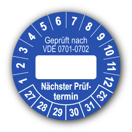 Geprüft nach VDE 0701-0702 … Nächster Prüftermin, blau (zum Selbstbeschriften)