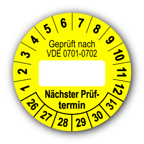 Geprüft nach VDE 0701-0702 … Nächster Prüftermin, gelb (zum Selbstbeschriften)