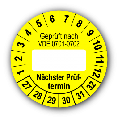 Geprüft nach VDE 0701-0702 … Nächster Prüftermin, gelb (zum Selbstbeschriften)