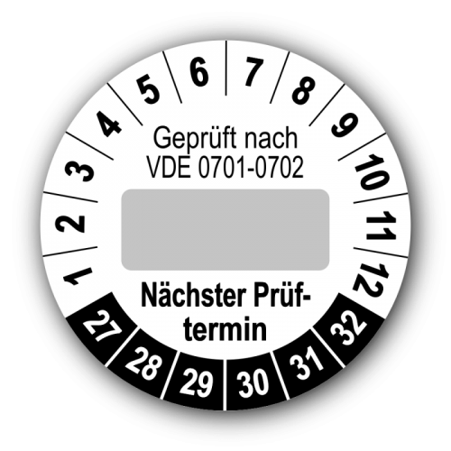 Geprüft nach VDE 0701-0702 … Nächster Prüftermin, weiß (zum Selbstbeschriften)