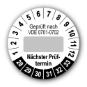 Geprüft nach VDE 0701-0702 … Nächster Prüftermin, weiß (zum Selbstbeschriften)