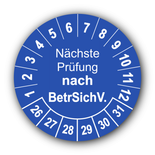 Nächste Prüfung nach BetrSichV., blau