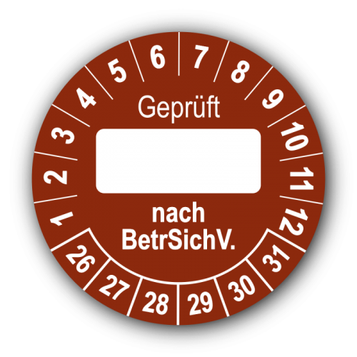 Geprüft … nach BetrSichV., braun (zum Selbstbeschriften)