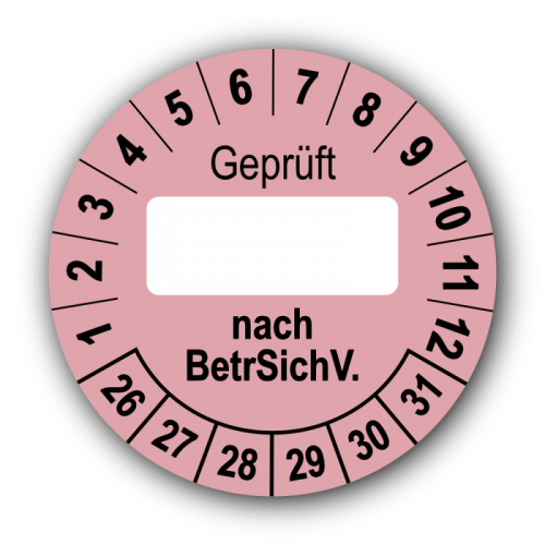 Geprüft … nach BetrSichV., rosa (zum Selbstbeschriften)