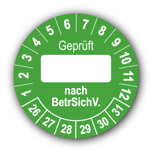 Geprüft … nach BetrSichV., grün (zum Selbstbeschriften)