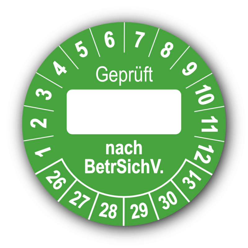 Geprüft … nach BetrSichV., grün (zum Selbstbeschriften)