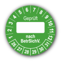 Geprüft … nach BetrSichV., grün (zum Selbstbeschriften)