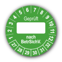 Geprüft … nach BetrSichV., grün (zum Selbstbeschriften)