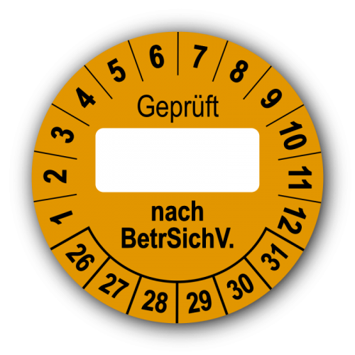 Geprüft … nach BetrSichV., orange (zum Selbstbeschriften)