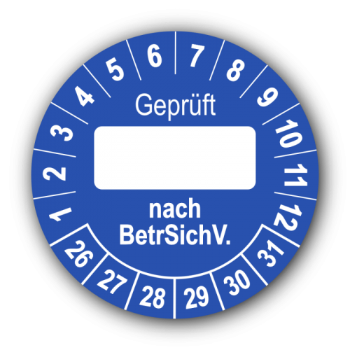 Geprüft … nach BetrSichV., blau (zum Selbstbeschriften)