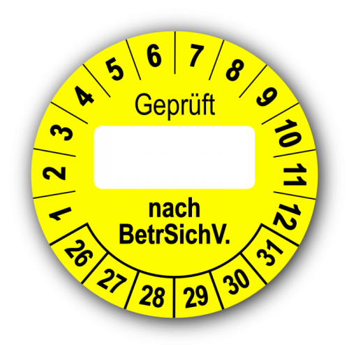 Geprüft … nach BetrSichV., gelb (zum Selbstbeschriften)