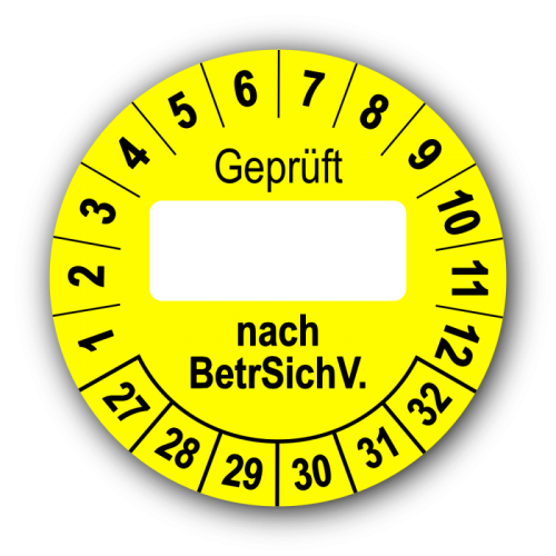 Geprüft … nach BetrSichV., gelb (zum Selbstbeschriften)