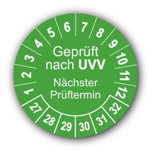 Geprüft nach UVV Nächster Prüftermin, grün