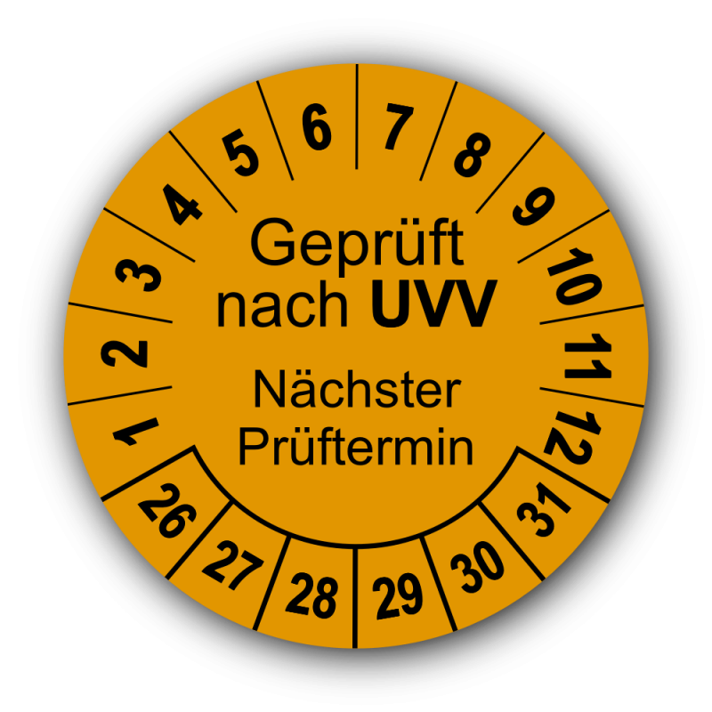Geprüft nach UVV Nächster Prüftermin, orange
