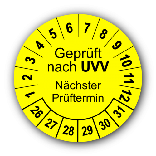 Geprüft nach UVV Nächster Prüftermin, gelb