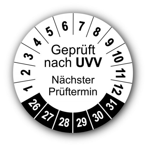 Geprüft nach UVV Nächster Prüftermin, weiß