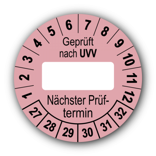 Geprüft nach UVV … Nächster Prüftermin, rosa (zum Selbstbeschriften)