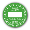 Geprüft nach UVV … Nächster Prüftermin, grün (zum Selbstbeschriften)