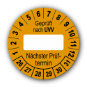 Geprüft nach UVV … Nächster Prüftermin, orange (zum Selbstbeschriften)