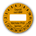 Geprüft nach UVV … Nächster Prüftermin, orange (zum Selbstbeschriften)