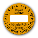 Geprüft nach UVV … Nächster Prüftermin, orange (zum Selbstbeschriften)