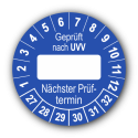 Geprüft nach UVV … Nächster Prüftermin, blau (zum Selbstbeschriften)