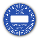 Geprüft nach UVV … Nächster Prüftermin, blau (zum Selbstbeschriften)