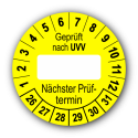 Geprüft nach UVV … Nächster Prüftermin, gelb (zum Selbstbeschriften)