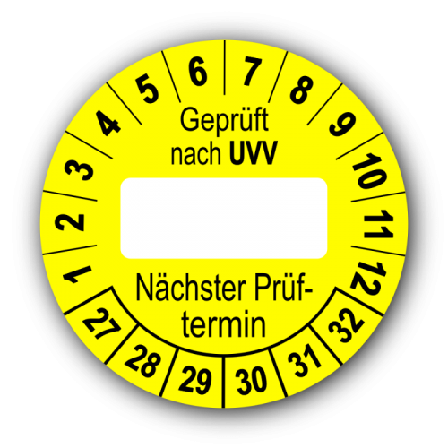 Geprüft nach UVV … Nächster Prüftermin, gelb (zum Selbstbeschriften)
