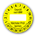 Geprüft nach UVV … Nächster Prüftermin, gelb (zum Selbstbeschriften)
