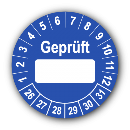Geprüft …, blau (zum Selbstbeschriften)