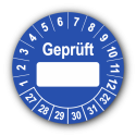 Geprüft …, blau (zum Selbstbeschriften)