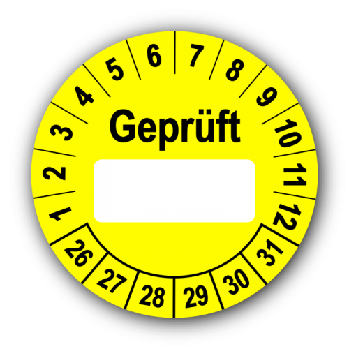 Geprüft …, gelb (zum Selbstbeschriften)