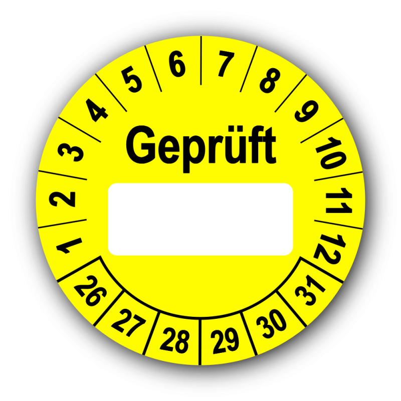 Geprüft …, gelb (zum Selbstbeschriften)