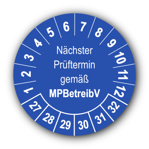 Nächster Prüftermin gemäß MPBetreibV, blau