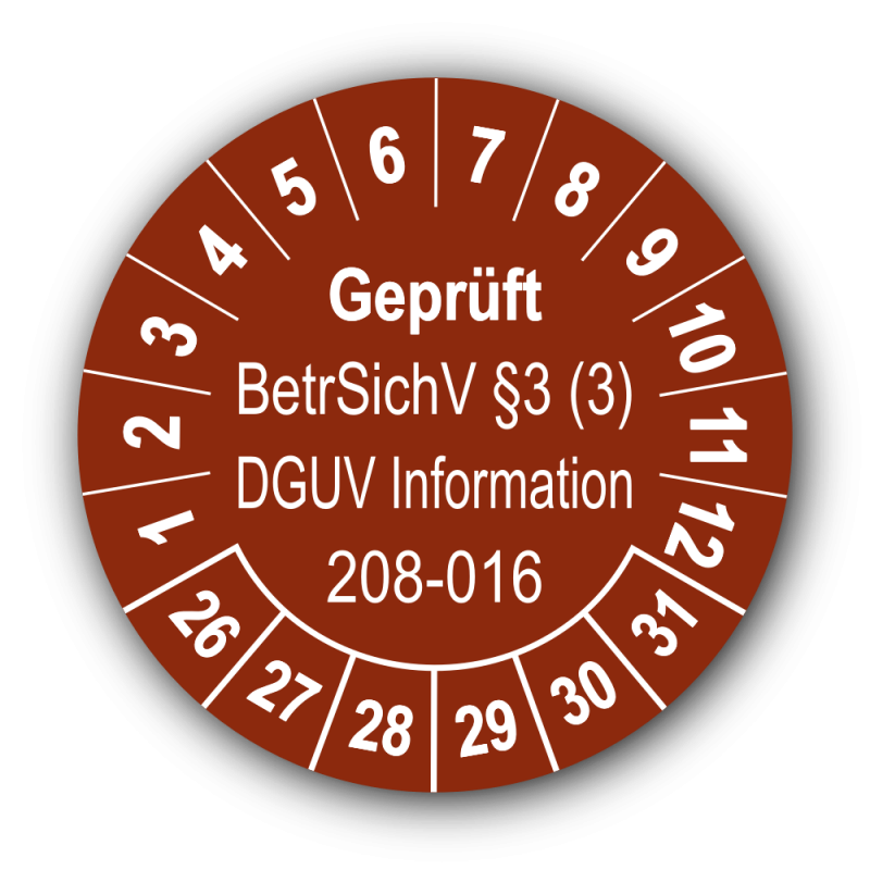 Geprüft BetrSichV §3 (3) DGUV Information 208-016, braun