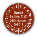 Geprüft BetrSichV §3 (3) DGUV Information 208-016, braun