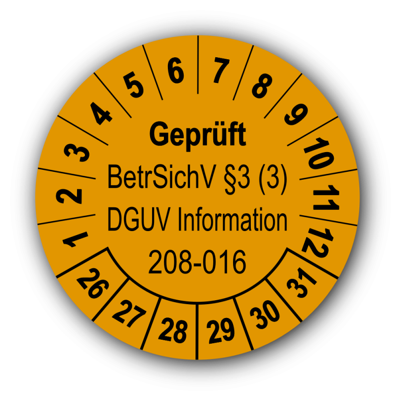 Geprüft BetrSichV §3 (3) DGUV Information 208-016, orange