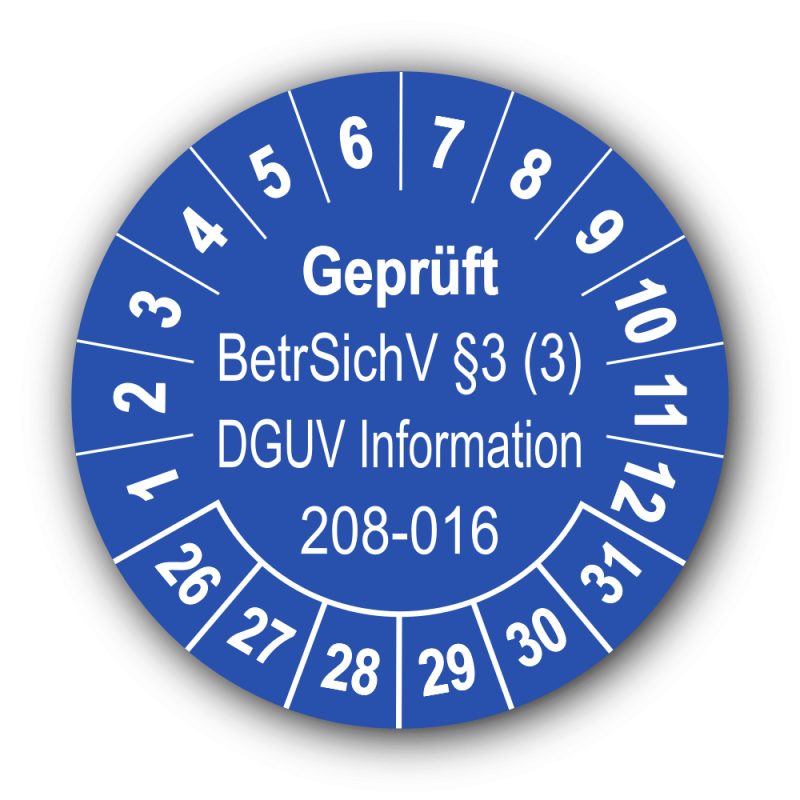 Geprüft BetrSichV §3 (3) DGUV Information 208-016, blau