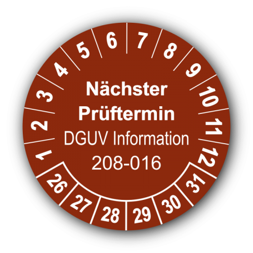 Nächster Prüftermin DGUV Information 208-016, braun