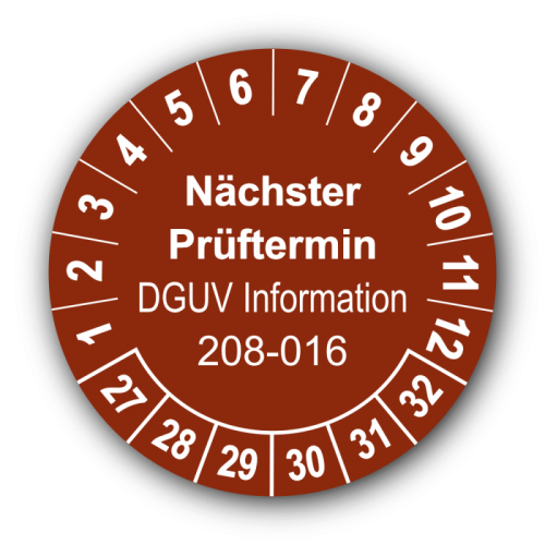 Nächster Prüftermin DGUV Information 208-016, braun