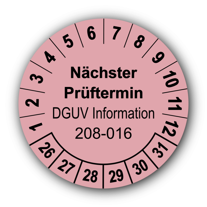 Nächster Prüftermin DGUV Information 208-016, rosa